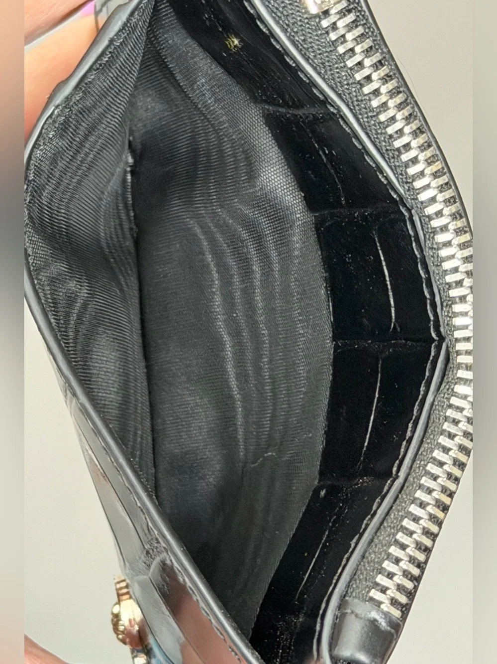 Versace black croc medusa biggie zipper card holder